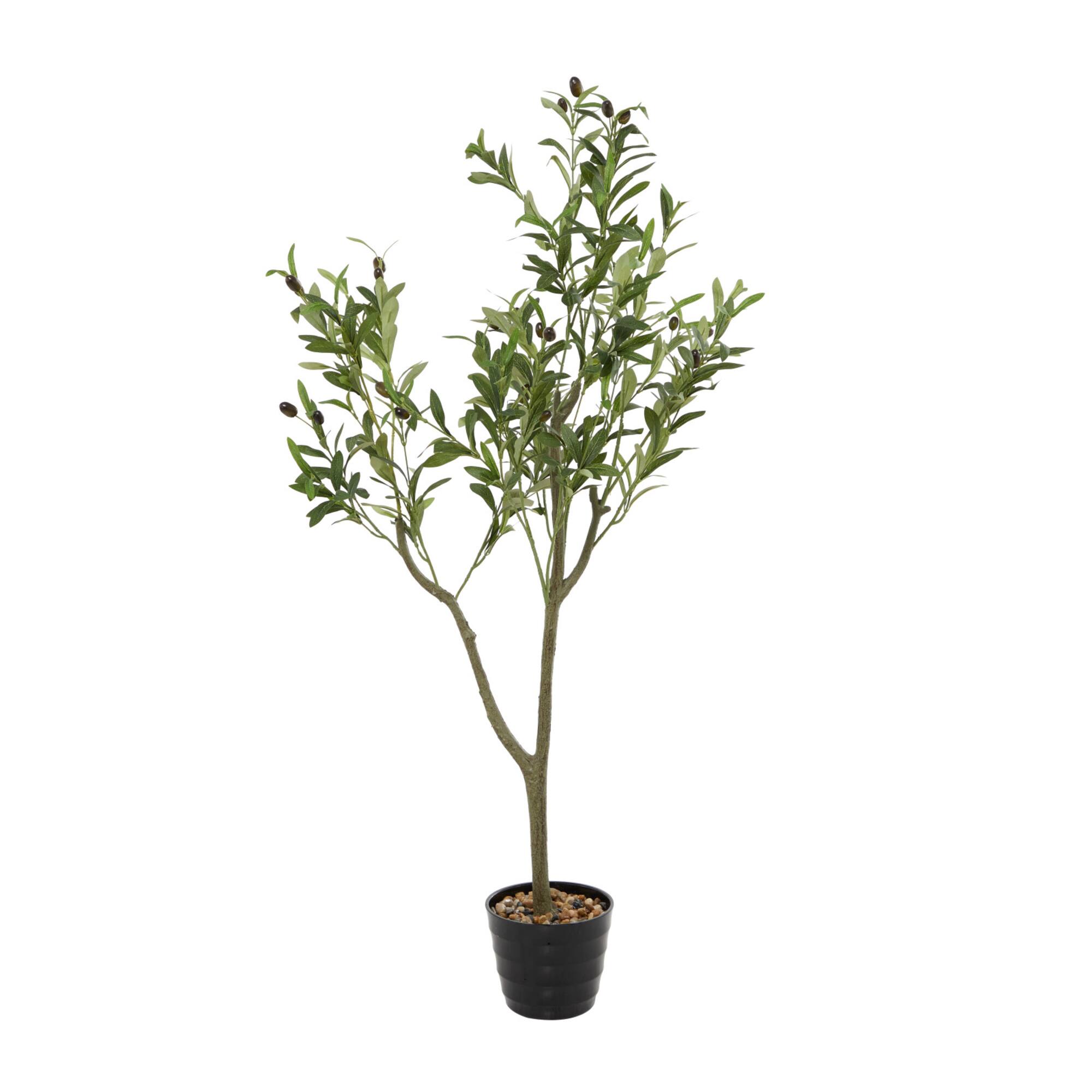 4ft. Green Olive Faux Foliage Artificial Tree with Black Melamine Pot